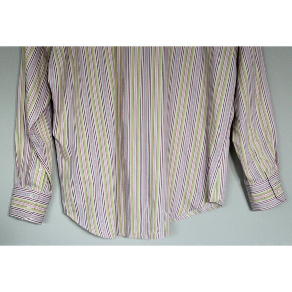 ROBERT GRAHAM Pink Purple Lime Green Striped Flip Cuff Button Down Shirt, 2XL - Picture 7 of 10